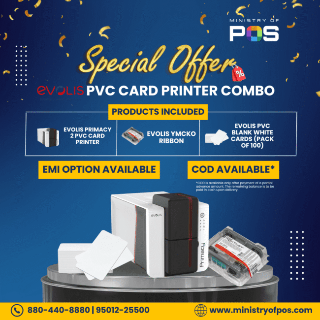 Evolis PVC Card Printer Combo | Primacy 2 | YMCKO Ribbon | Blank PVC Cards